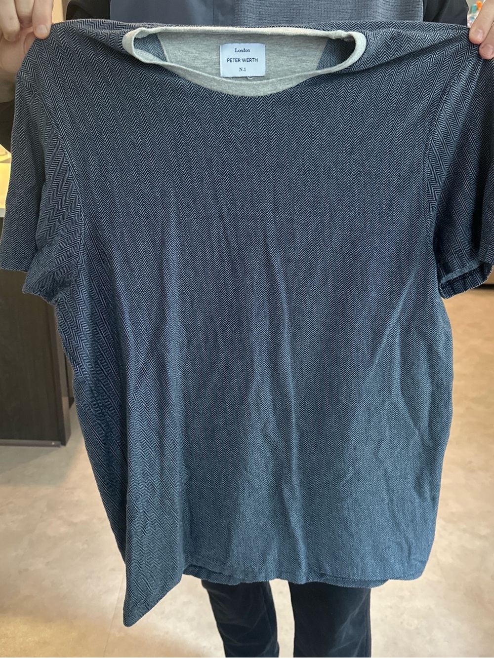 Peter Werth Navy Herringbone Short-Sleeve Tee